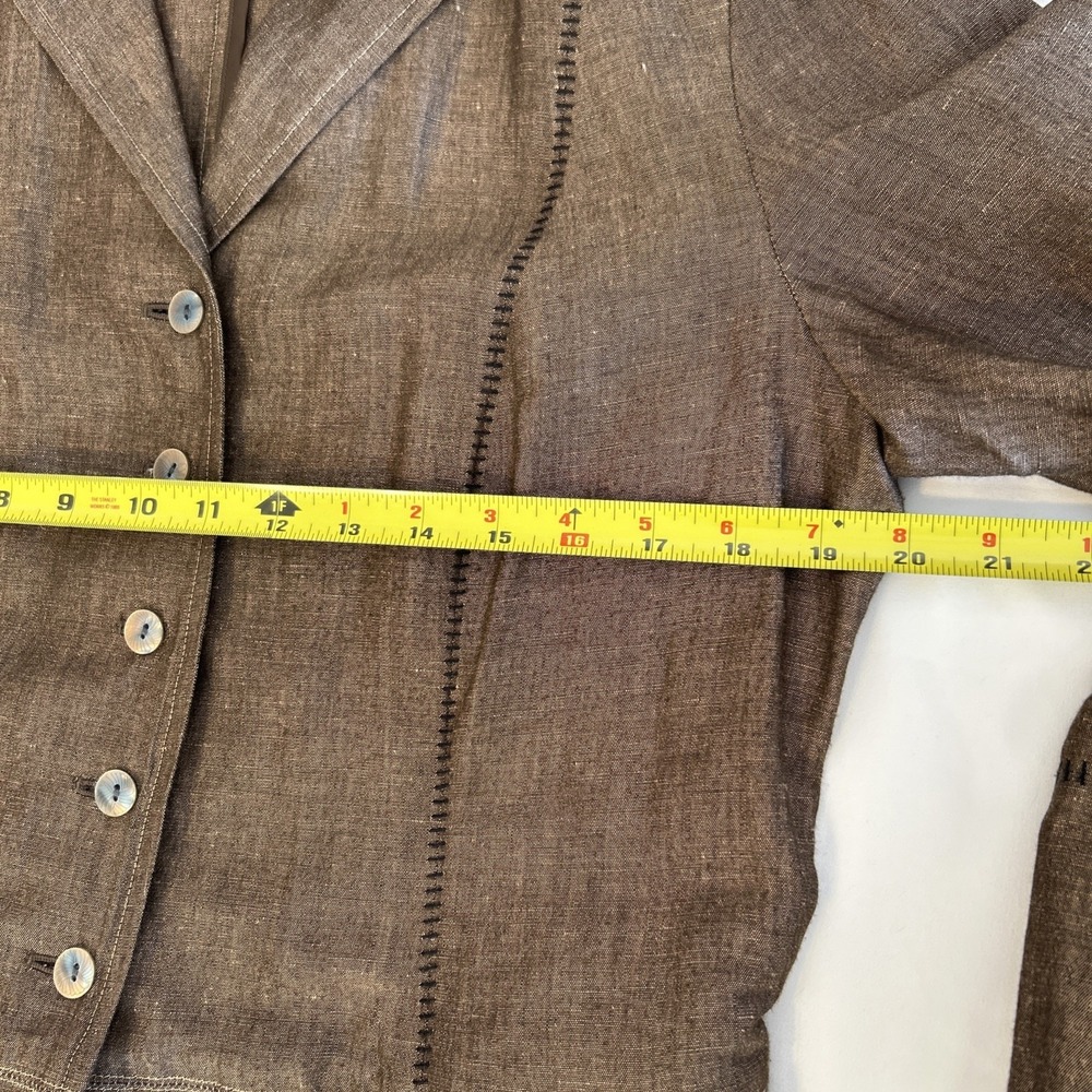 J.Jill Womens Brown Linen Blend Button Front Blazer Jacket Blanket Stitch Size M - Picture 6 of 9